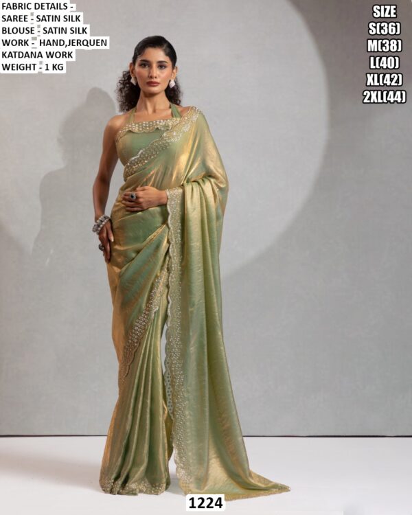 Women’s Designer Satin Silk Saree In Blush With Handwork Blouse