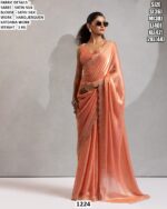 Women’s Designer Satin Silk Saree In Blush With Handwork Blouse