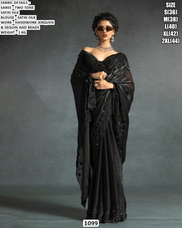 Elegent Satin Silk Saree with Sequence Beads and Handworked Choli