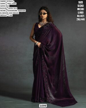 Elegent Satin Silk Saree with Sequence Beads and Handworked Choli