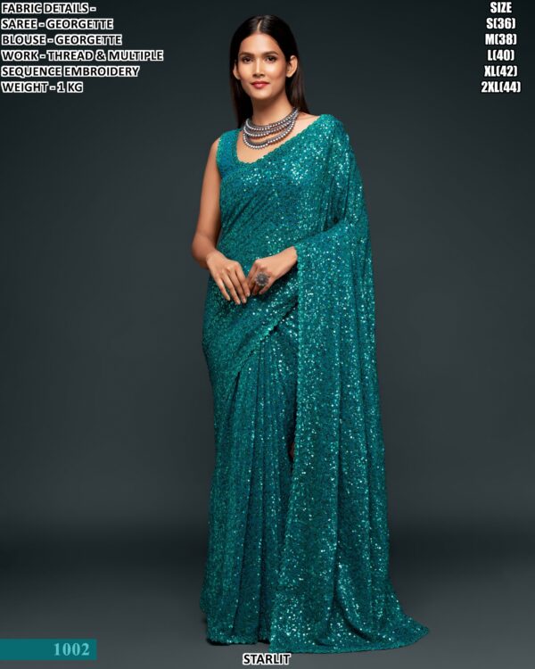 Georgette Sequin Embroidered Saree For Women – Party Wear Glam Look