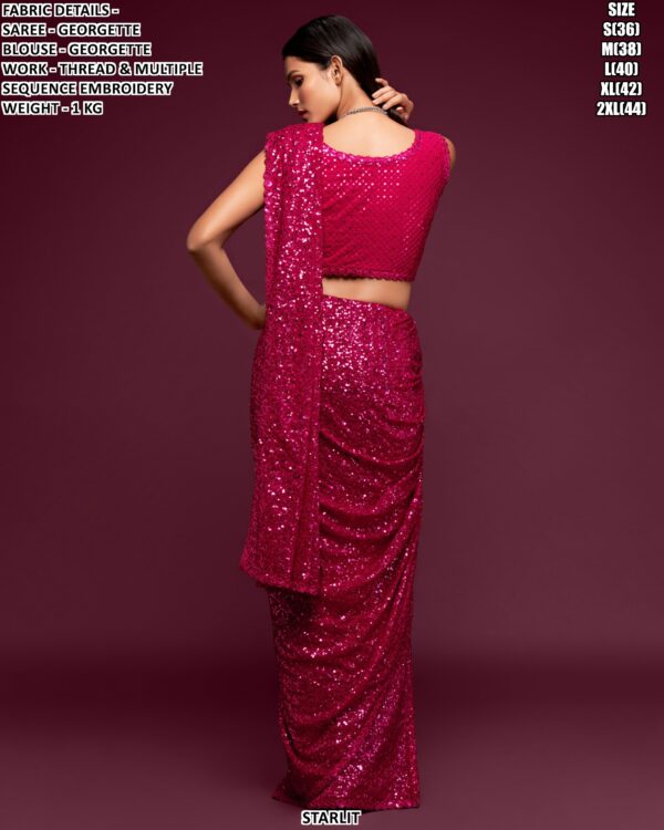 Georgette Sequin Embroidered Saree For Women – Party Wear Glam Look