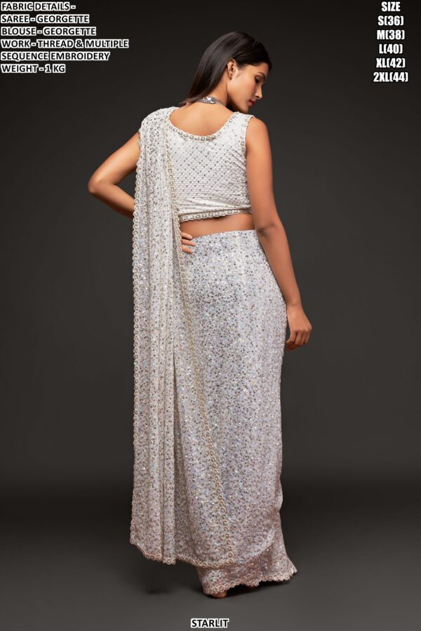Georgette Sequin Embroidered Saree For Women – Party Wear Glam Look
