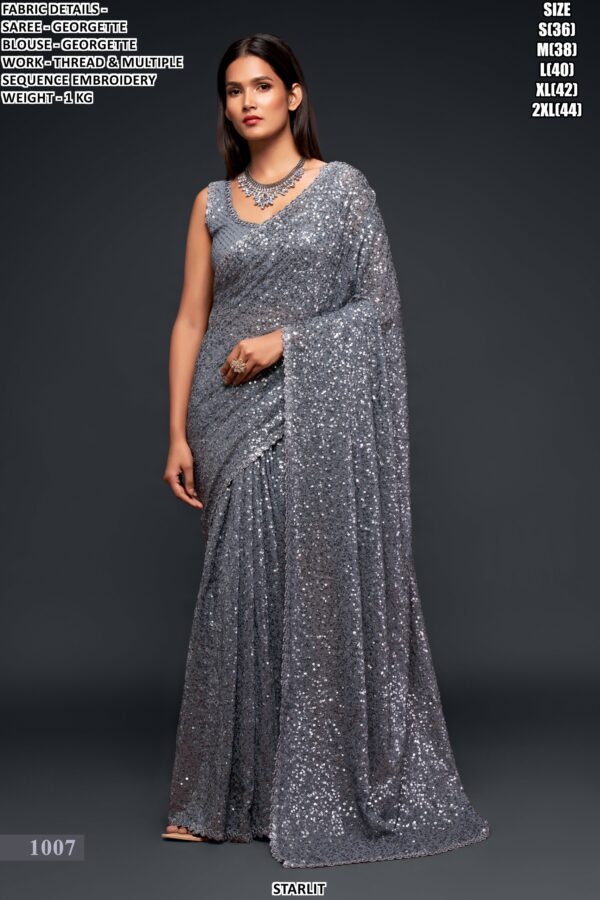 Georgette Sequin Embroidered Saree For Women – Party Wear Glam Look
