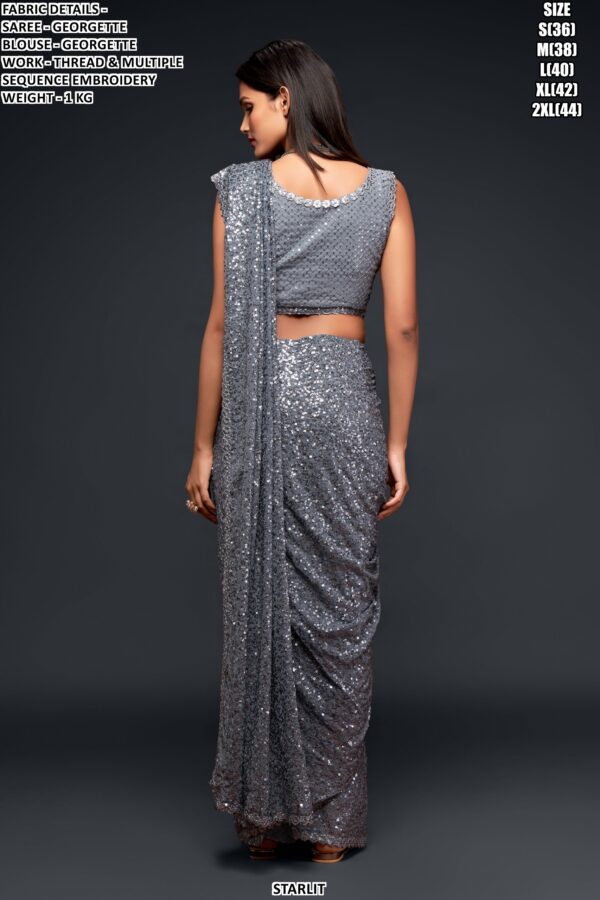 Georgette Sequin Embroidered Saree For Women – Party Wear Glam Look