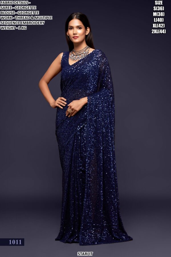 Georgette Sequin Embroidered Saree For Women – Party Wear Glam Look