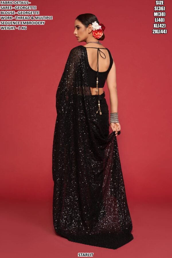 Georgette Sequin Embroidered Saree For Women – Party Wear Glam Look