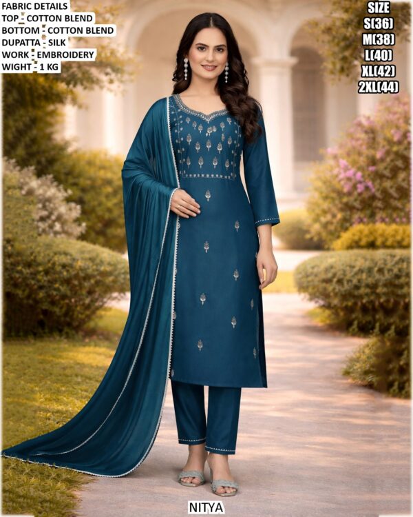 Elegant Embroidered Ethnic Suit Set For Women With Silk Dupatta