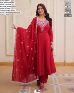 Women’s Red Mal Chanderi Kurta Pant Set With Beads Embroidery And Lace Dupatta