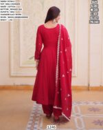 Women’s Red Mal Chanderi Kurta Pant Set With Beads Embroidery And Lace Dupatta