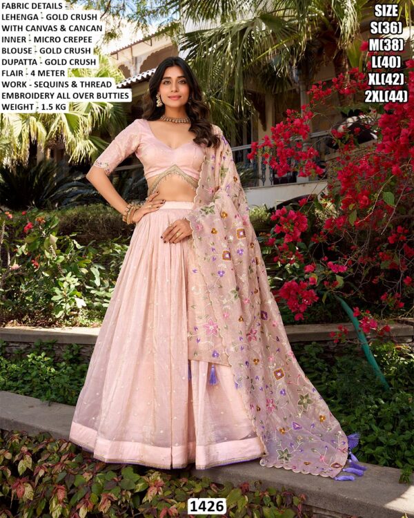 Elegant Pink Party Wear Lehenga Choli With Sequin Work And Embroidered Dupatta