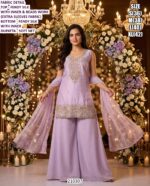 Elegant Party Wear Palazzo Suit In Fendy Silk With Embroidered Kurta And Dupatta