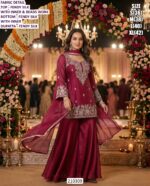 Elegant Party Wear Palazzo Suit In Fendy Silk With Embroidered Kurta And Dupatta