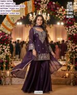 Elegant Party Wear Palazzo Suit In Fendy Silk With Embroidered Kurta And Dupatta