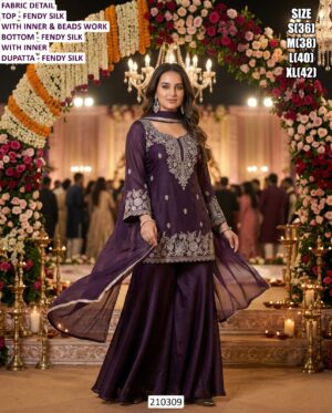 Elegant Party Wear Palazzo Suit In Fendy Silk With Embroidered Kurta And Dupatta