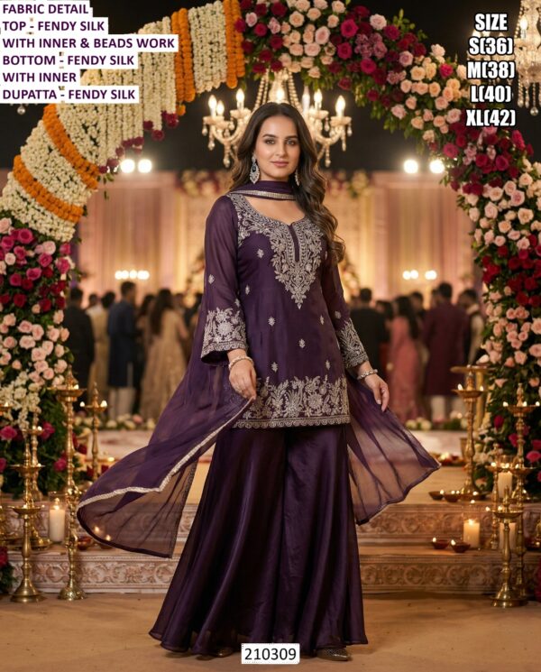 Elegant Party Wear Palazzo Suit In Fendy Silk With Embroidered Kurta And Dupatta