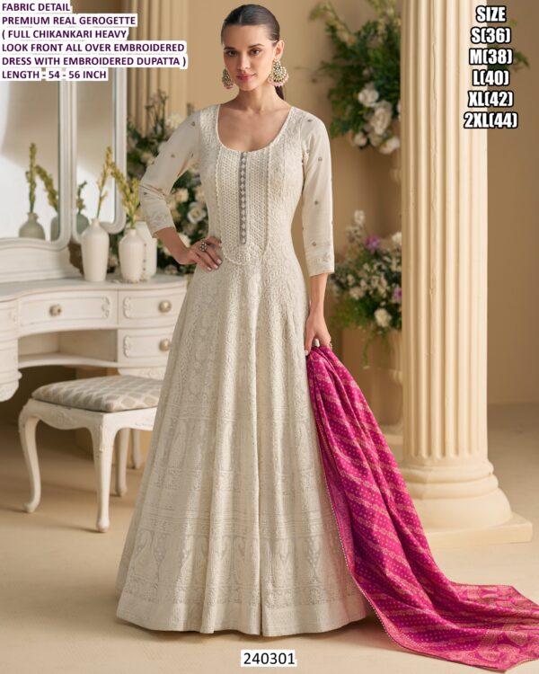 Women’s Premium Real Georgette Anarkali Dress With Heavy Chikankari Embroidery