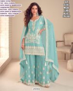 Elegant Party Wear Palazzo Suit In Real Chinon With Embroidery.