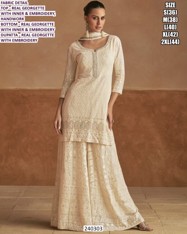 Elegant Party Wear Palazzo Suit In Real Georgette With Embroidery
