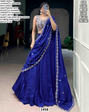 Royal Blue Kashmiri Lehenga Choli With Dupatta For Women
