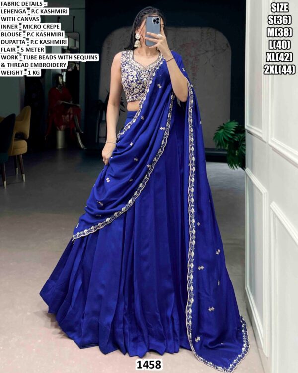 Royal Blue Kashmiri Lehenga Choli With Dupatta For Women