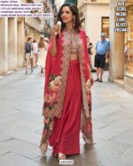 French Crepe Silk Digital Print Jacket Dhoti Set For Women