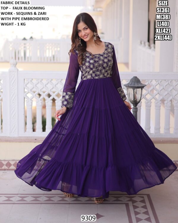 Faux Blooming Designer Gown With Sequins And Zari Work For Women