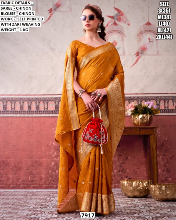 Elegant Chinon Saree For Festive And Traditional Wear