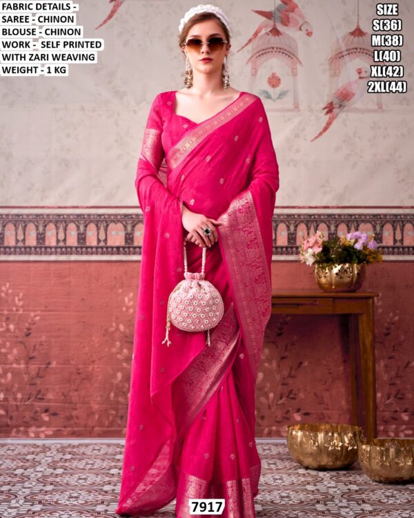 Elegant Chinon Saree For Festive And Traditional Wear