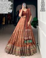 Women’s Designer Tasar Silk Lehenga Set With Gotta Patti Lace