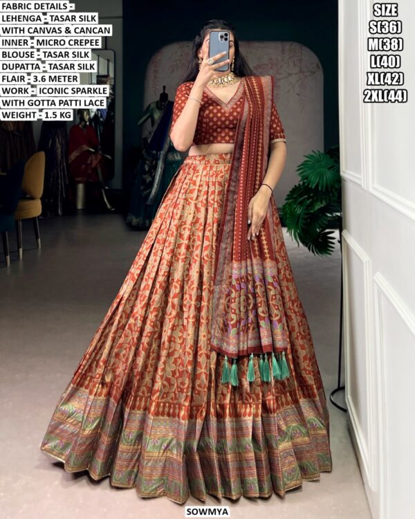 Women’s Designer Tasar Silk Lehenga Set With Gotta Patti Lace