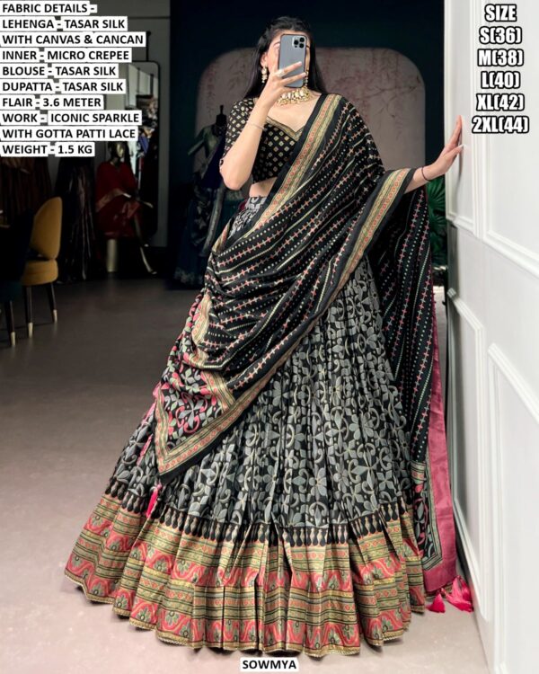 Women’s Designer Tasar Silk Lehenga Set With Gotta Patti Lace