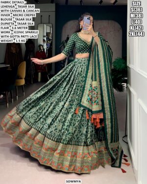 Women’s Designer Tasar Silk Lehenga Set With Gotta Patti Lace