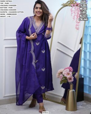 Pure Viscouse Chanderi Embroidered Suit Set With Chanderi Cotton Dupatta