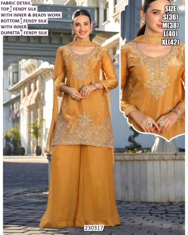 Women Elegant Party Wear Palazzo Suit With Embroidered Kurta