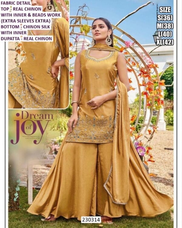 Women Elegant Party Wear Palazzo Suit With Embroidered Kurta