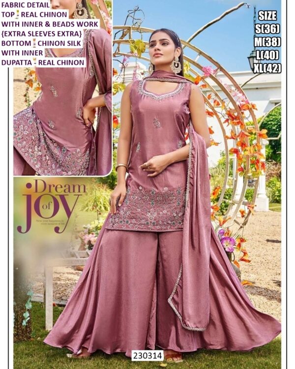 Women Elegant Party Wear Palazzo Suit With Embroidered Kurta