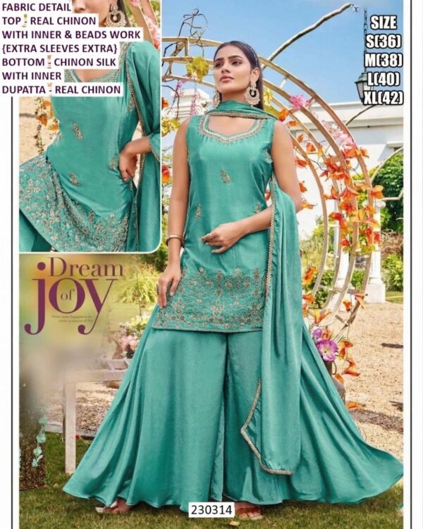 Women Elegant Party Wear Palazzo Suit With Embroidered Kurta