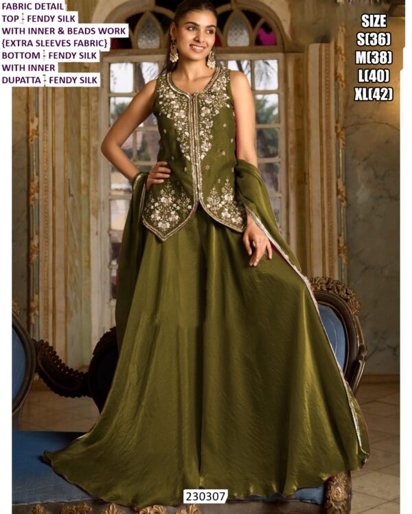Women Elegant Party Wear Palazzo Suit With Embroidered Kurta
