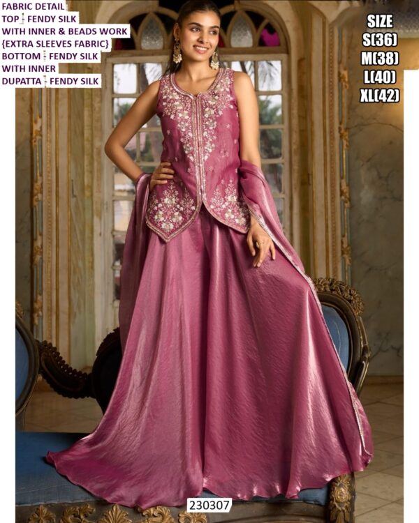 Women Elegant Party Wear Palazzo Suit With Embroidered Kurta