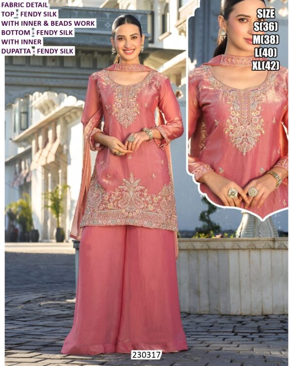 Women Elegant Party Wear Palazzo Suit With Embroidered Kurta