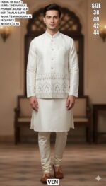 Men’s Wedding Wear Heavy Silk Kurta Set With Embroidery And Sequence Work