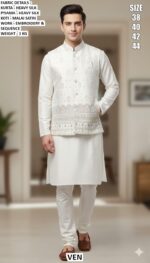 Men’s Wedding Wear Heavy Silk Kurta Set With Embroidery And Sequence Work
