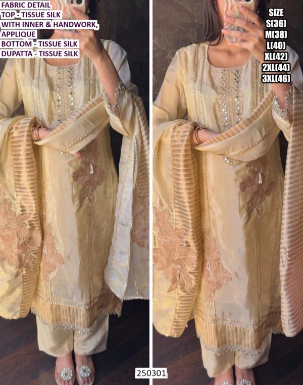 Tissue Silk Handwork Suit Set With Dupatta For Women