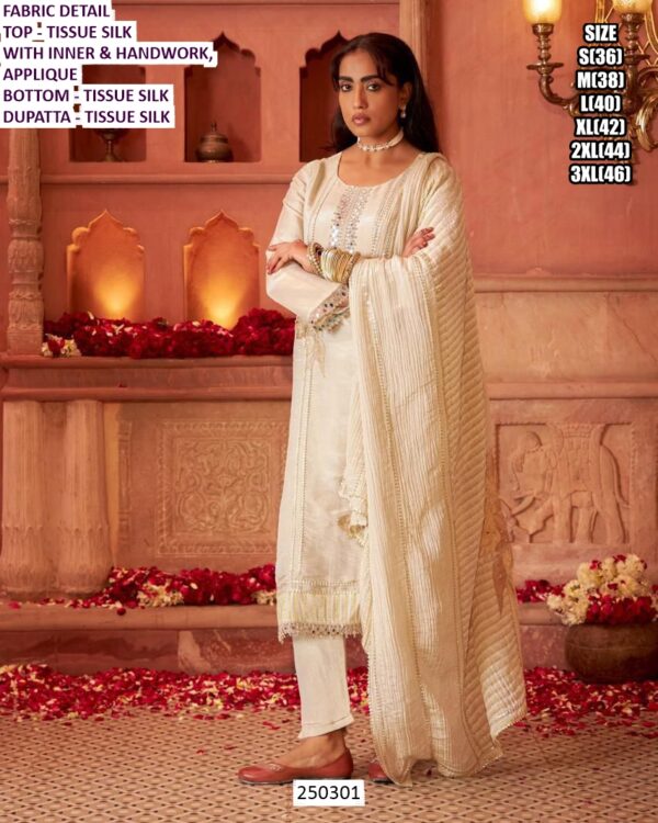 Tissue Silk Handwork Suit Set With Dupatta For Women