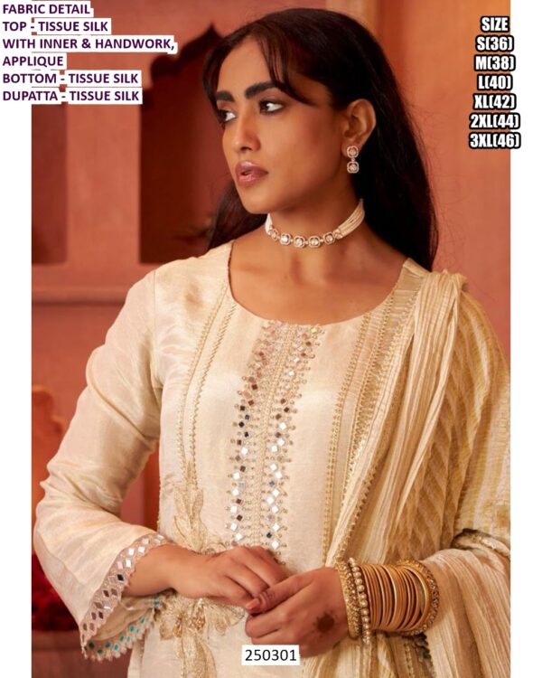 Tissue Silk Handwork Suit Set With Dupatta For Women