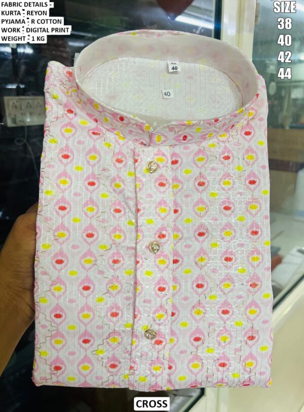 Men’s Festive Rayon Kurta Set With Digital Print Design