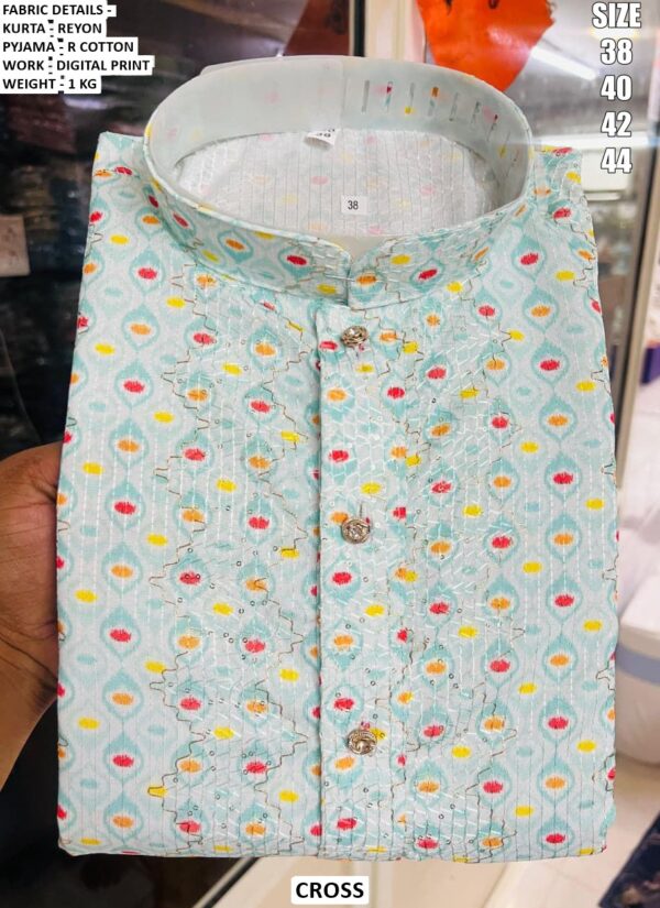 Men’s Festive Rayon Kurta Set With Digital Print Design