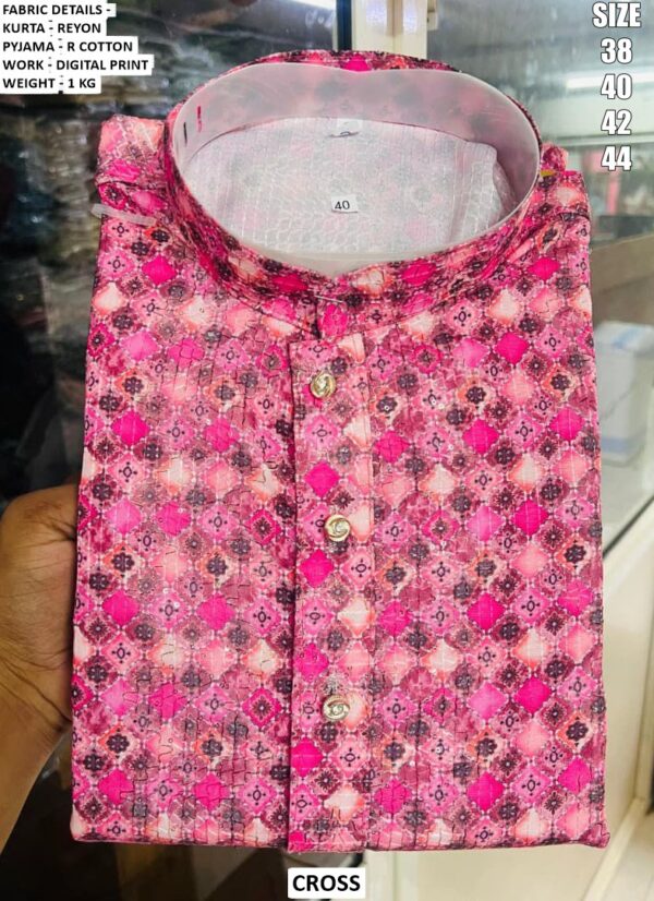 Men’s Festive Rayon Kurta Set With Digital Print Design