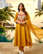 Mustard Chanderi Embroidered Suit Set With Dupatta For Women
